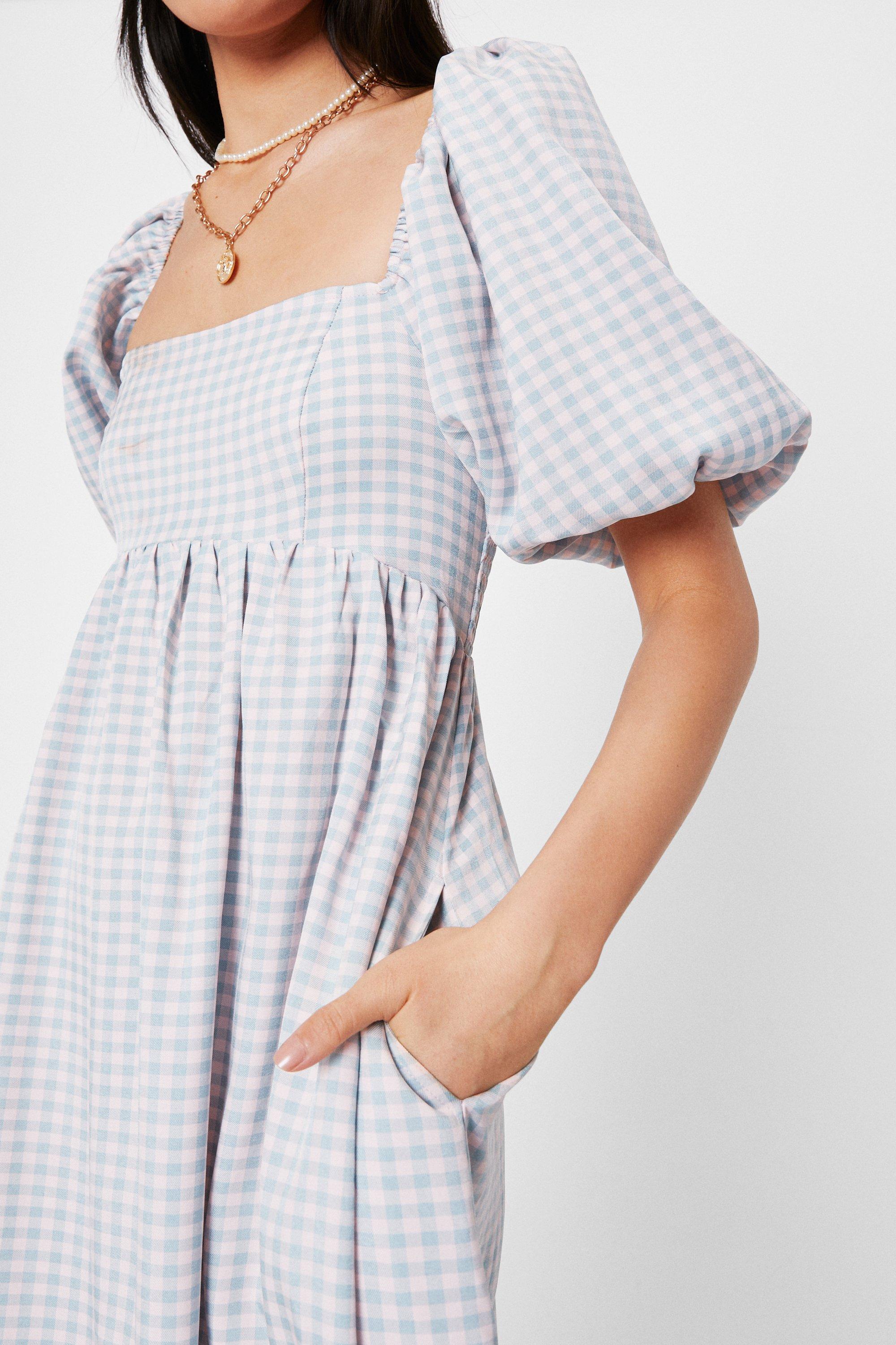 Gingham Print Square Neck Maxi Dress